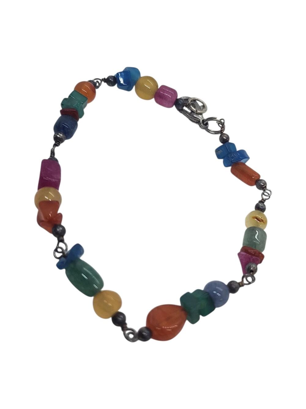 Multicolor Gemstone Beaded Bracelet Artisan Made Boho Rainbow Jewelry